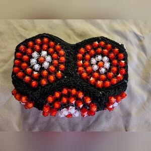 Black and Red Beaded Mini Clutch